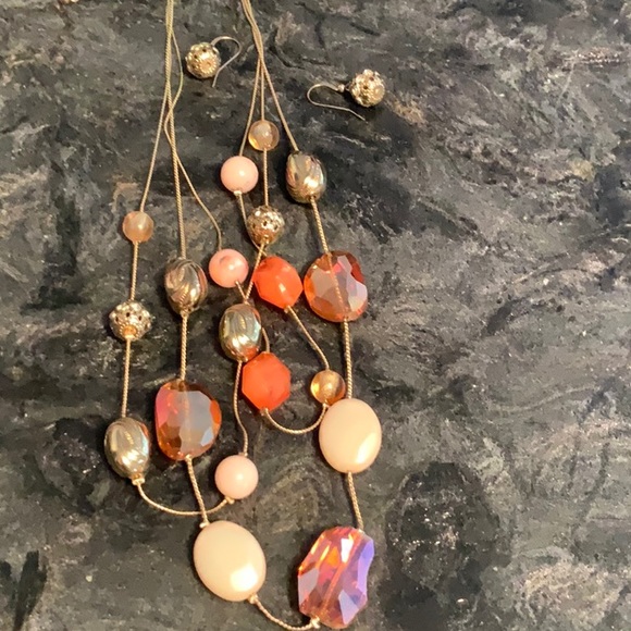 Triple stranded necklace and earrings (3 items for $15) - Picture 4 of 5